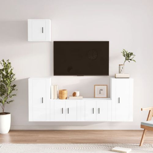 Ensemble de meubles TV 5 pcs Blanc brillant Bois d'ingénierie - Photo n°2; ?>