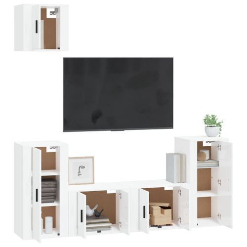 Ensemble de meubles TV 5 pcs Blanc brillant Bois d'ingénierie - Photo n°3; ?>