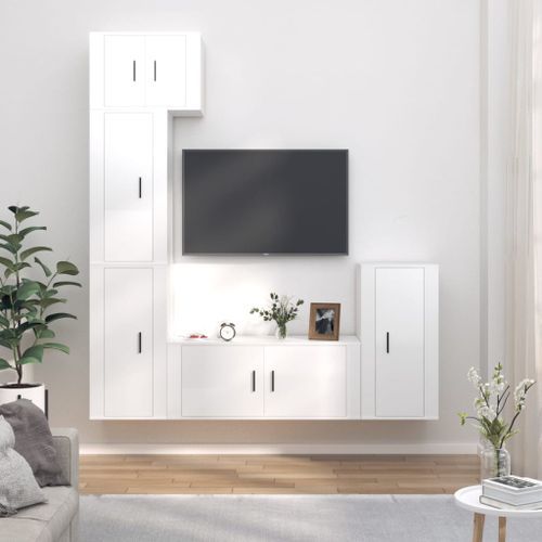 Ensemble de meubles TV 5 pcs Blanc brillant Bois d'ingénierie - Photo n°2; ?>