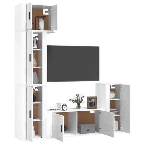 Ensemble de meubles TV 5 pcs Blanc brillant Bois d'ingénierie - Photo n°3; ?>