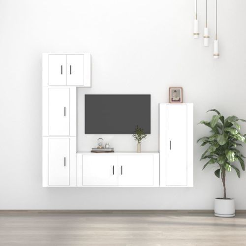 Ensemble de meubles TV 5 pcs Blanc brillant Bois d'ingénierie - Photo n°2; ?>