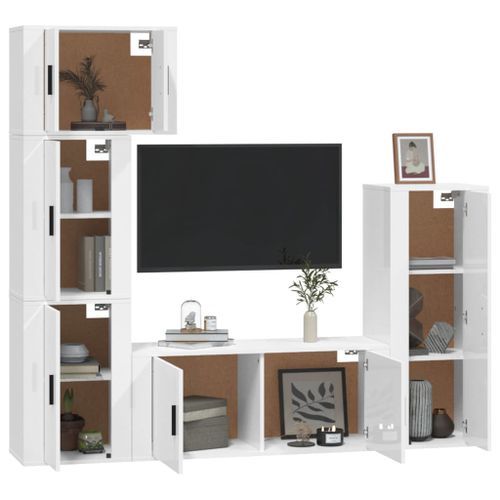 Ensemble de meubles TV 5 pcs Blanc brillant Bois d'ingénierie - Photo n°3; ?>