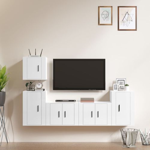 Ensemble de meubles TV 5 pcs Blanc brillant Bois d'ingénierie - Photo n°2; ?>