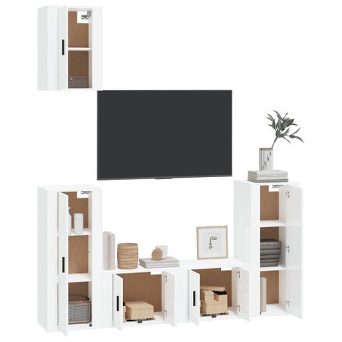 Ensemble de meubles TV 5 pcs Blanc brillant Bois d'ingénierie - Photo n°3; ?>