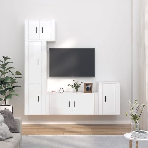 Ensemble de meubles TV 5 pcs Blanc brillant Bois d'ingénierie - Photo n°2; ?>