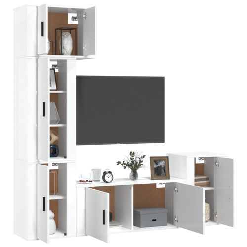 Ensemble de meubles TV 5 pcs Blanc brillant Bois d'ingénierie - Photo n°3; ?>