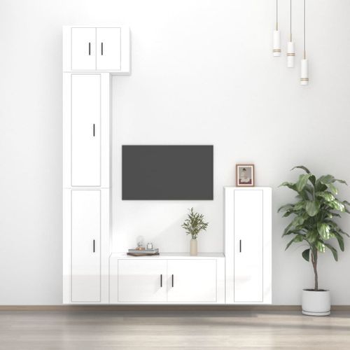 Ensemble de meubles TV 5 pcs Blanc brillant Bois d'ingénierie - Photo n°2; ?>