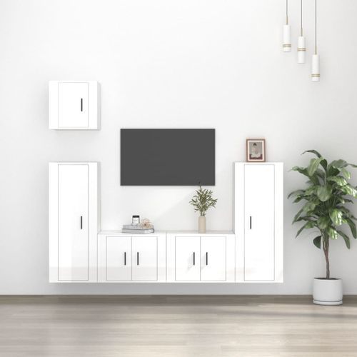 Ensemble de meubles TV 5 pcs Blanc brillant Bois d'ingénierie - Photo n°2; ?>