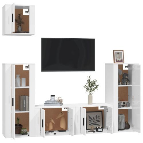 Ensemble de meubles TV 5 pcs Blanc brillant Bois d'ingénierie - Photo n°3; ?>