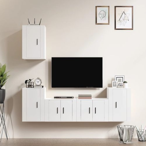 Ensemble de meubles TV 5 pcs Blanc brillant Bois d'ingénierie - Photo n°2; ?>