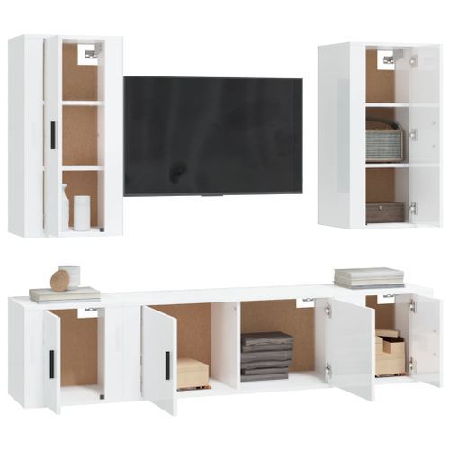 Ensemble de meubles TV 5 pcs Blanc brillant Bois d'ingénierie - Photo n°3; ?>