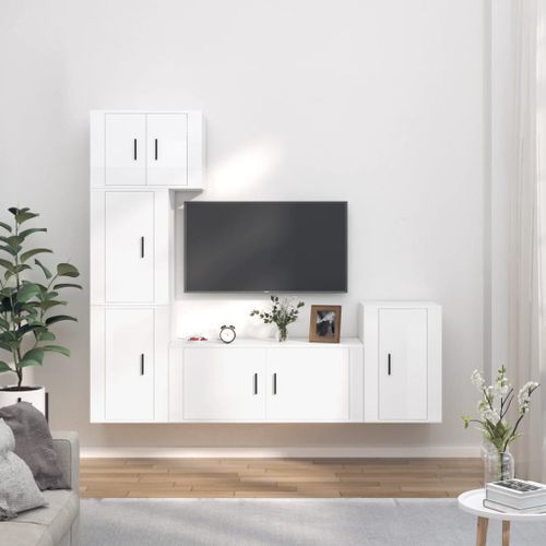 Ensemble de meubles TV 5 pcs Blanc brillant Bois d'ingénierie - Photo n°2; ?>