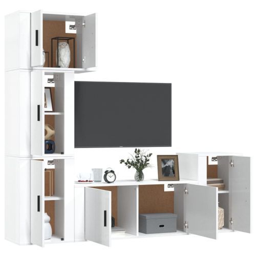 Ensemble de meubles TV 5 pcs Blanc brillant Bois d'ingénierie - Photo n°3; ?>