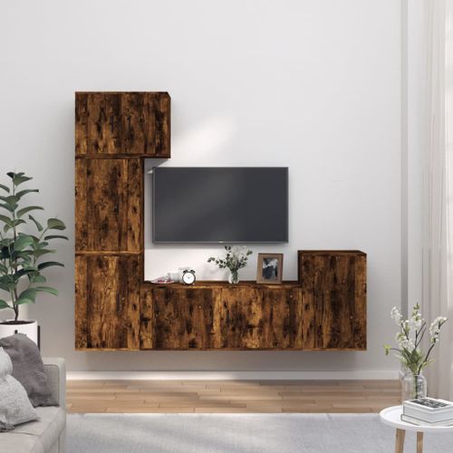 Ensemble de meubles TV 5 pcs Chêne fumé Bois d'ingénierie - Photo n°2; ?>