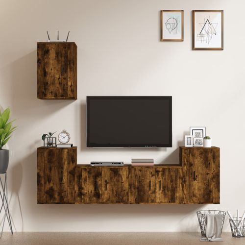 Ensemble de meubles TV 5 pcs Chêne fumé Bois d'ingénierie - Photo n°2; ?>