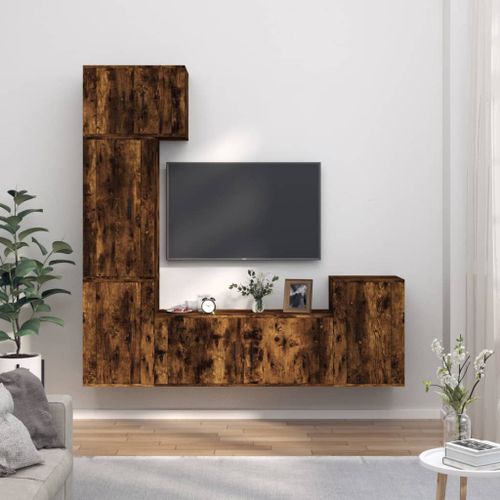 Ensemble de meubles TV 5 pcs Chêne fumé Bois d'ingénierie - Photo n°2; ?>