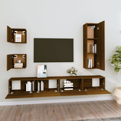 Ensemble de meubles TV 5 pcs Chêne marron Bois d'ingénierie - Photo n°3; ?>