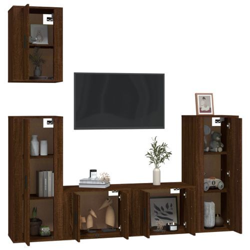 Ensemble de meubles TV 5 pcs Chêne marron Bois d'ingénierie - Photo n°3; ?>