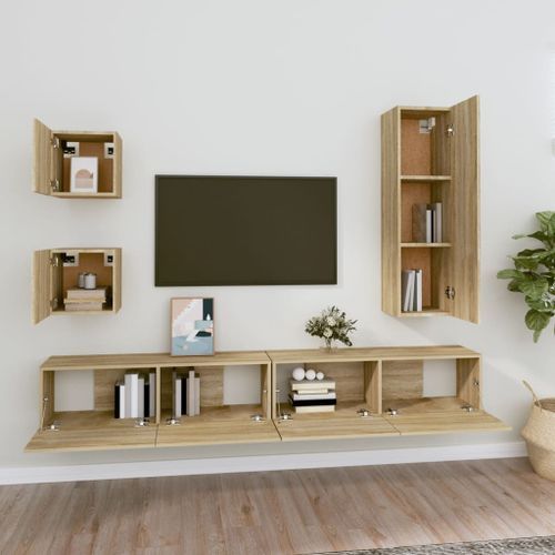 Ensemble de meubles TV 5 pcs Chêne sonoma Bois d'ingénierie - Photo n°3; ?>