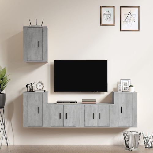 Ensemble de meubles TV 5 pcs Gris béton Bois d'ingénierie - Photo n°2; ?>