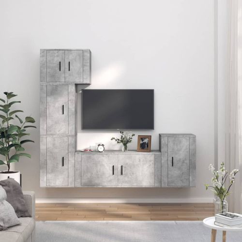 Ensemble de meubles TV 5 pcs Gris béton Bois d'ingénierie - Photo n°2; ?>