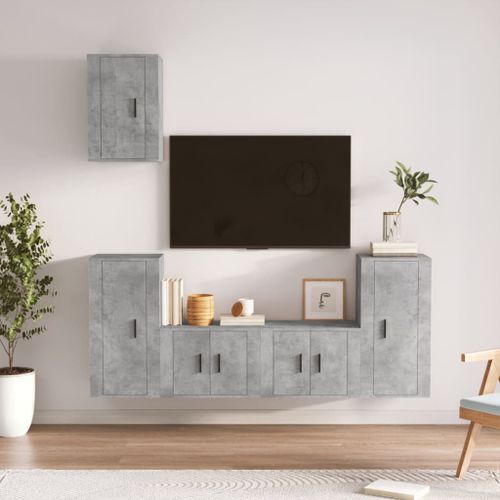 Ensemble de meubles TV 5 pcs Gris béton Bois d'ingénierie - Photo n°2; ?>