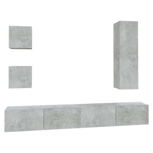 Ensemble de meubles TV 5 pcs Gris béton Bois d'ingénierie - Photo n°2; ?>