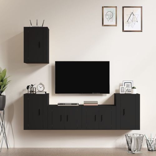 Ensemble de meubles TV 5 pcs Noir Bois d'ingénierie - Photo n°2; ?>