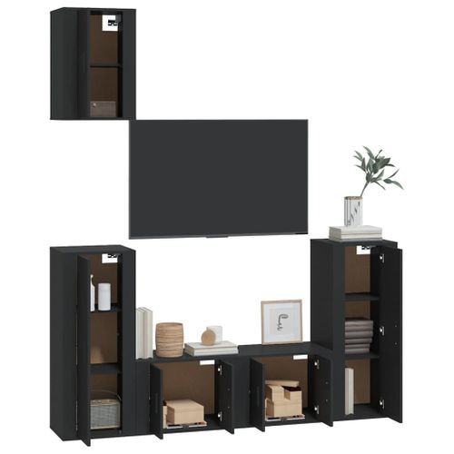 Ensemble de meubles TV 5 pcs Noir Bois d'ingénierie - Photo n°3; ?>