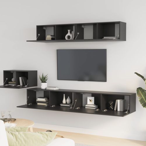 Ensemble de meubles TV 5 pcs Noir Bois d'ingénierie - Photo n°3; ?>