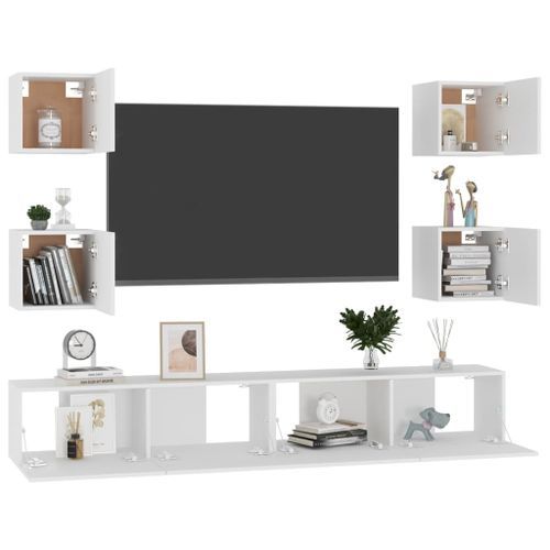 Ensemble de meubles TV 6 pcs Blanc 6 - Photo n°3; ?>