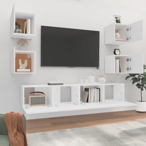 Ensemble de meubles TV 6 pcs Blanc Bois d'ingénierie - Photo n°3; ?>