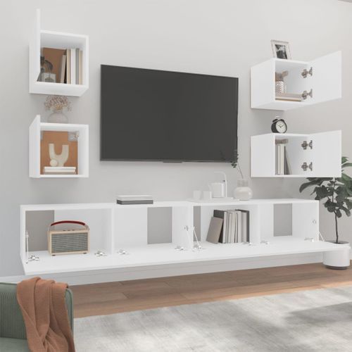 Ensemble de meubles TV 6 pcs Blanc Bois d'ingénierie - Photo n°3; ?>