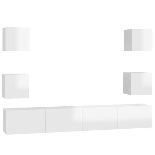 Ensemble de meubles TV 6 pcs Blanc brillant 5 - Photo n°2; ?>