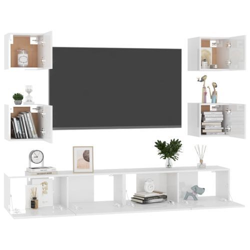 Ensemble de meubles TV 6 pcs Blanc brillant 5 - Photo n°3; ?>