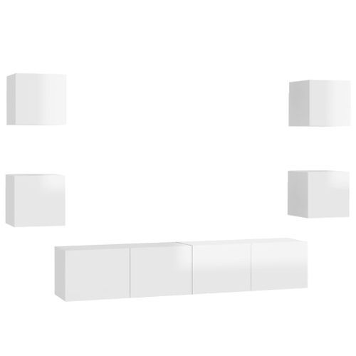 Ensemble de meubles TV 6 pcs Blanc brillant 6 - Photo n°2; ?>