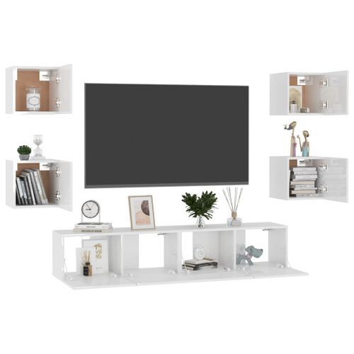 Ensemble de meubles TV 6 pcs Blanc brillant 6 - Photo n°3; ?>