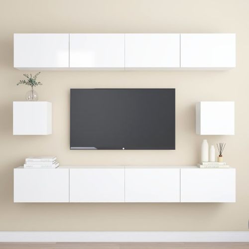 Ensemble de meubles TV 6 pcs Blanc brillant 4 - Photo n°2; ?>