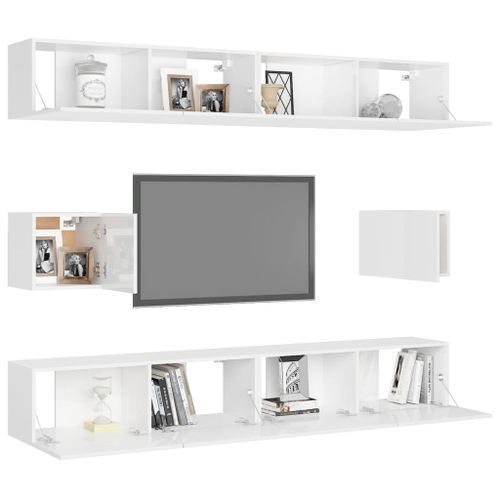 Ensemble de meubles TV 6 pcs Blanc brillant 4 - Photo n°3; ?>