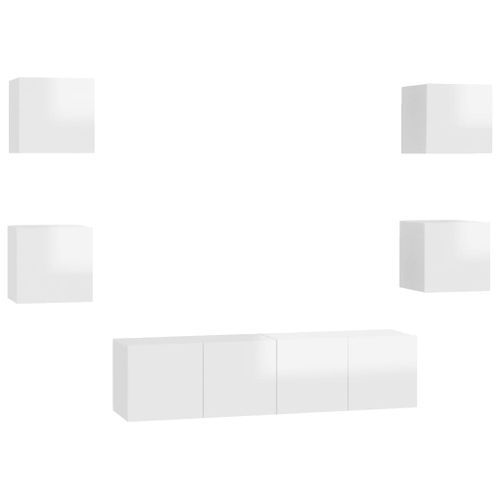 Ensemble de meubles TV 6 pcs Blanc brillant 2 - Photo n°2; ?>