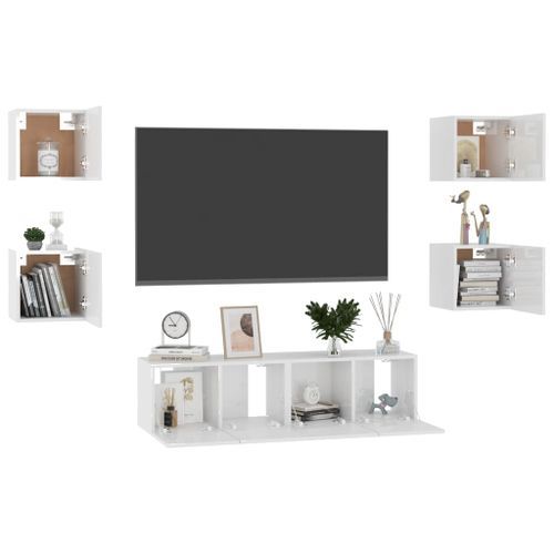 Ensemble de meubles TV 6 pcs Blanc brillant 2 - Photo n°3; ?>