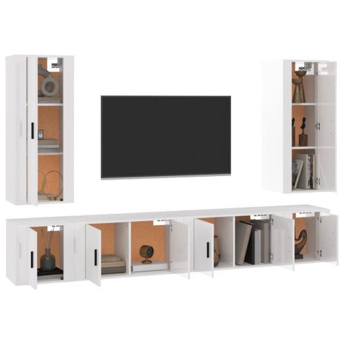 Ensemble de meubles TV 6 pcs Blanc brillant Bois d'ingénierie - Photo n°3; ?>