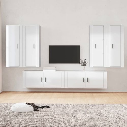 Ensemble de meubles TV 6 pcs Blanc brillant Bois d'ingénierie - Photo n°2; ?>