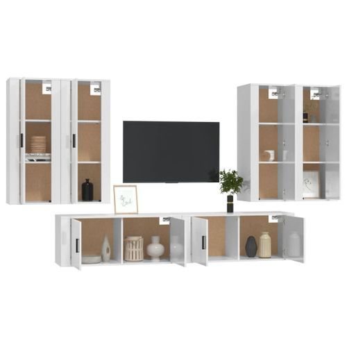 Ensemble de meubles TV 6 pcs Blanc brillant Bois d'ingénierie - Photo n°3; ?>