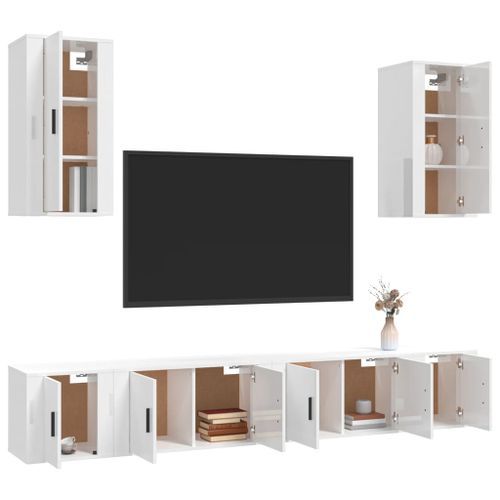 Ensemble de meubles TV 6 pcs Blanc brillant Bois d'ingénierie - Photo n°3; ?>