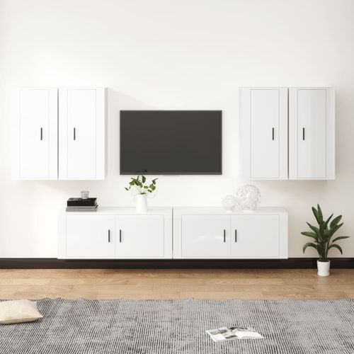 Ensemble de meubles TV 6 pcs Blanc brillant Bois d'ingénierie - Photo n°2; ?>