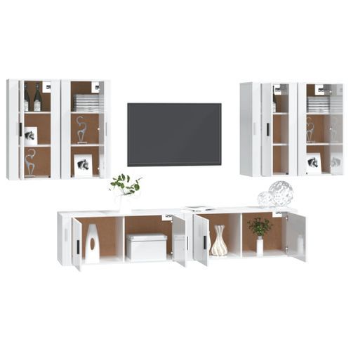 Ensemble de meubles TV 6 pcs Blanc brillant Bois d'ingénierie - Photo n°3; ?>