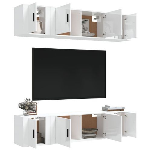 Ensemble de meubles TV 6 pcs Blanc brillant Bois d'ingénierie - Photo n°3; ?>