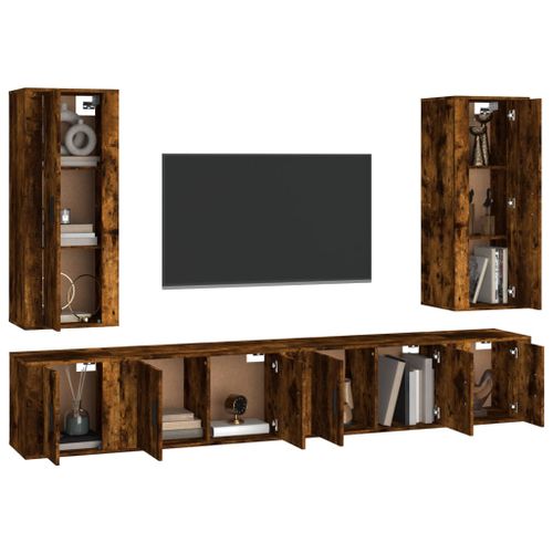 Ensemble de meubles TV 6 pcs Chêne fumé Bois d'ingénierie - Photo n°3; ?>