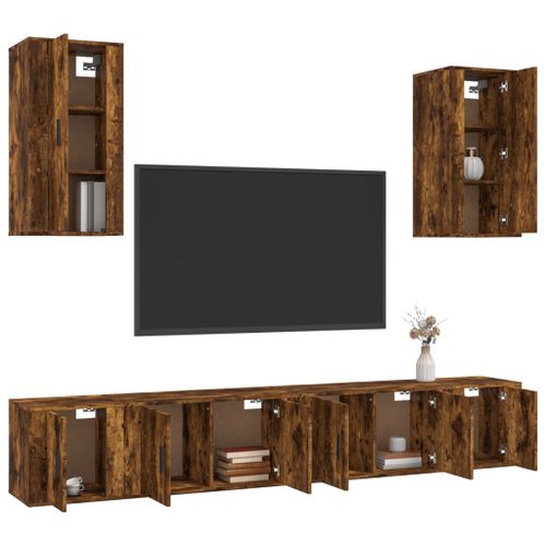 Ensemble de meubles TV 6 pcs Chêne fumé Bois d'ingénierie - Photo n°3; ?>